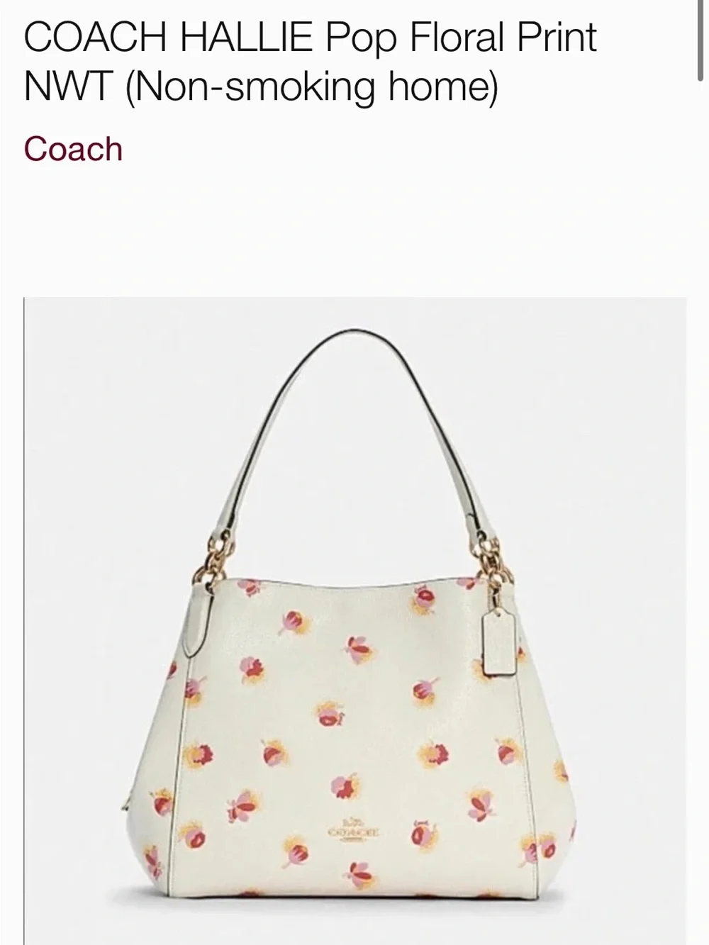 Coach Hallie Floral Print Shoulder Bag in Cream with Pink and Yellow Blooms